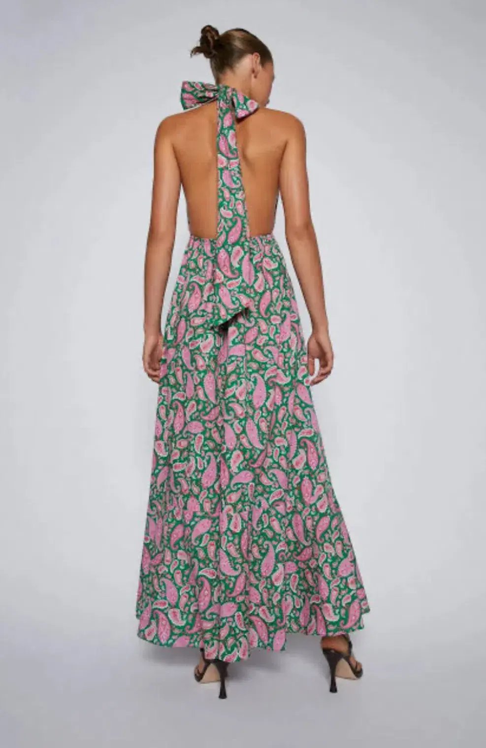 Scanlan Theodore Paisley Halter Maxi Dress Green Pink Size 6 photo 4