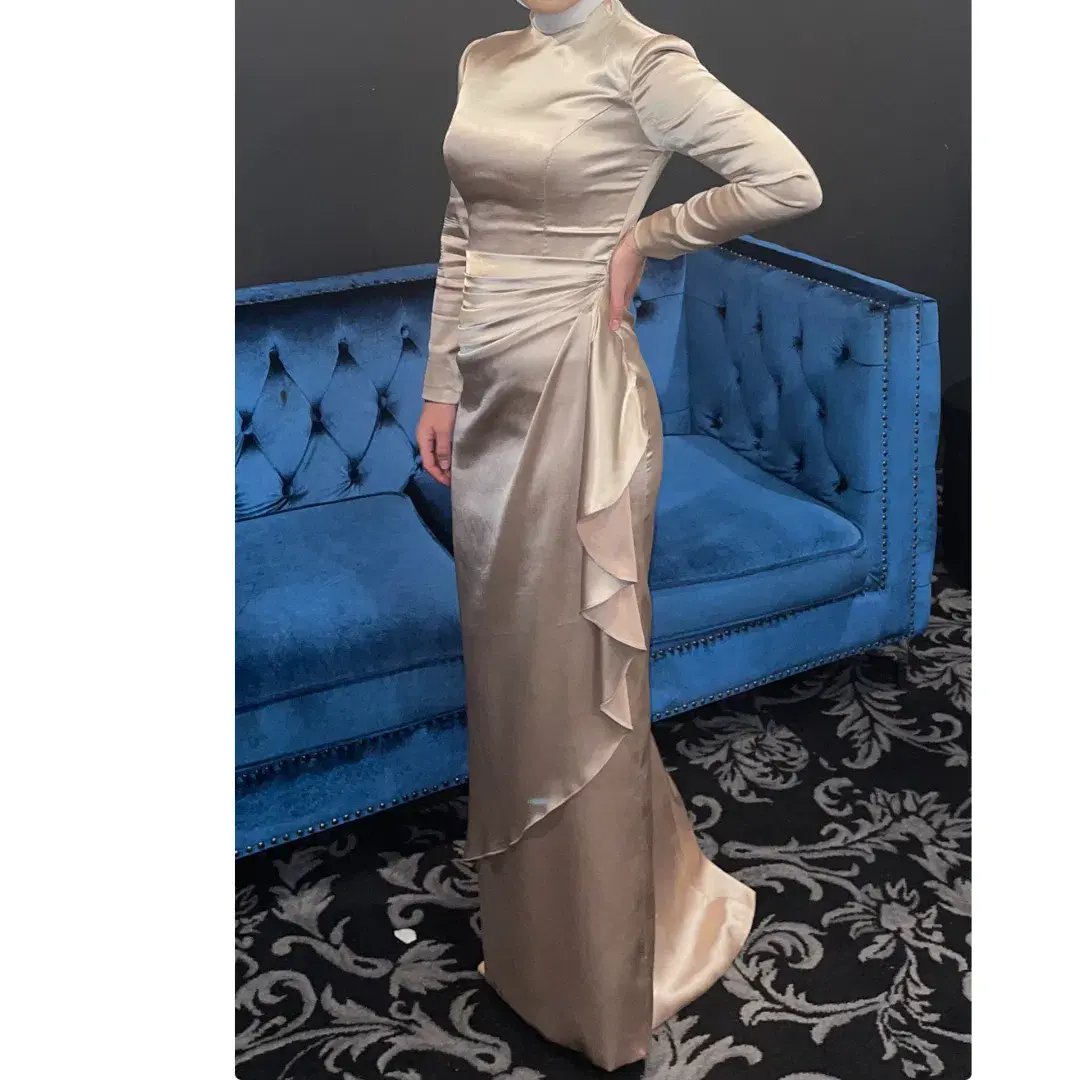 Jafrie By R Satin Long Sleeve Dress Gold Size 8 photo 2