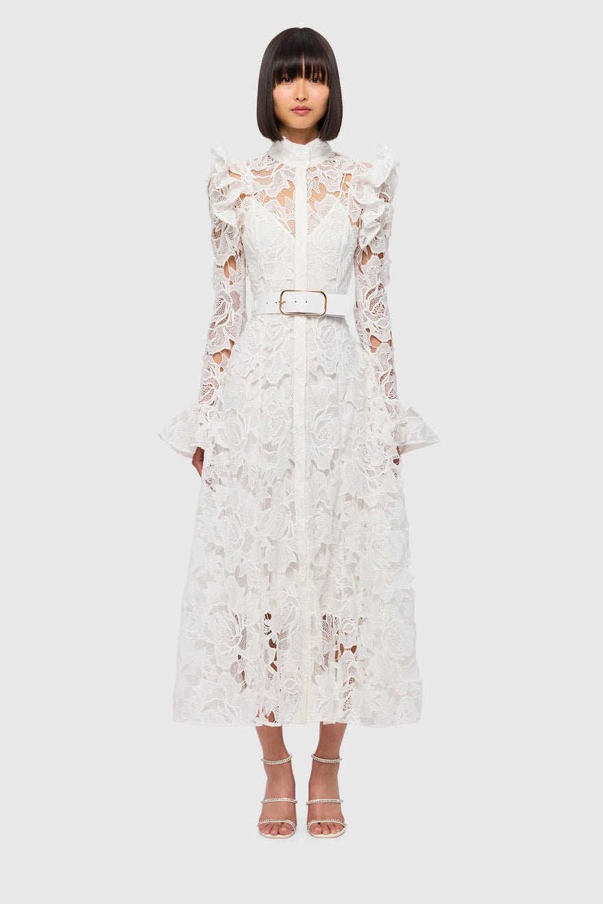 Leo Lin Aliyah Lace Butterfly Sleeve Midi Dress - Snow photo 4