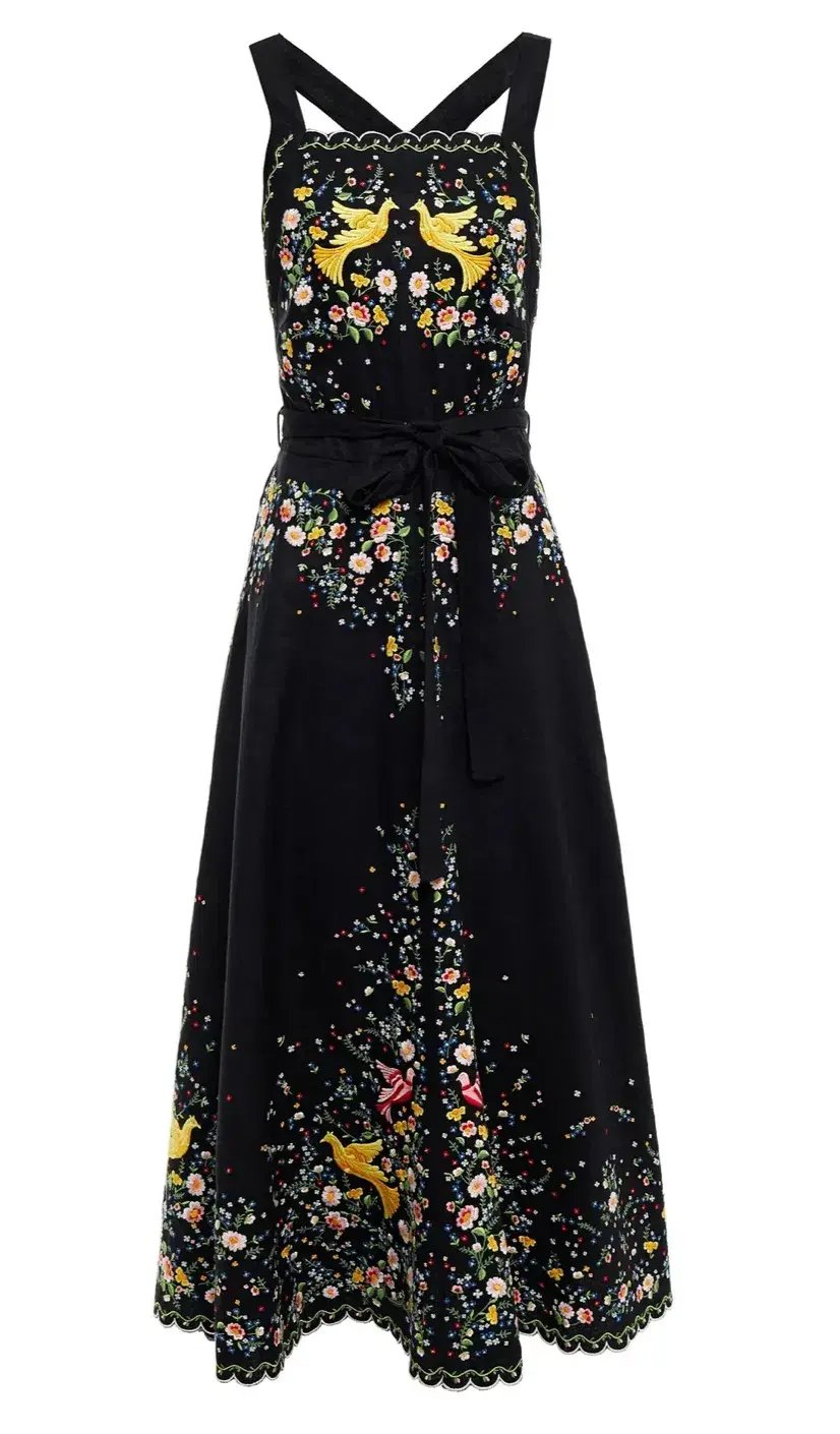 Zimmermann Carnaby Open Back Embroidered Linen Midi Dress Black Size 1 / Au 10 photo 4