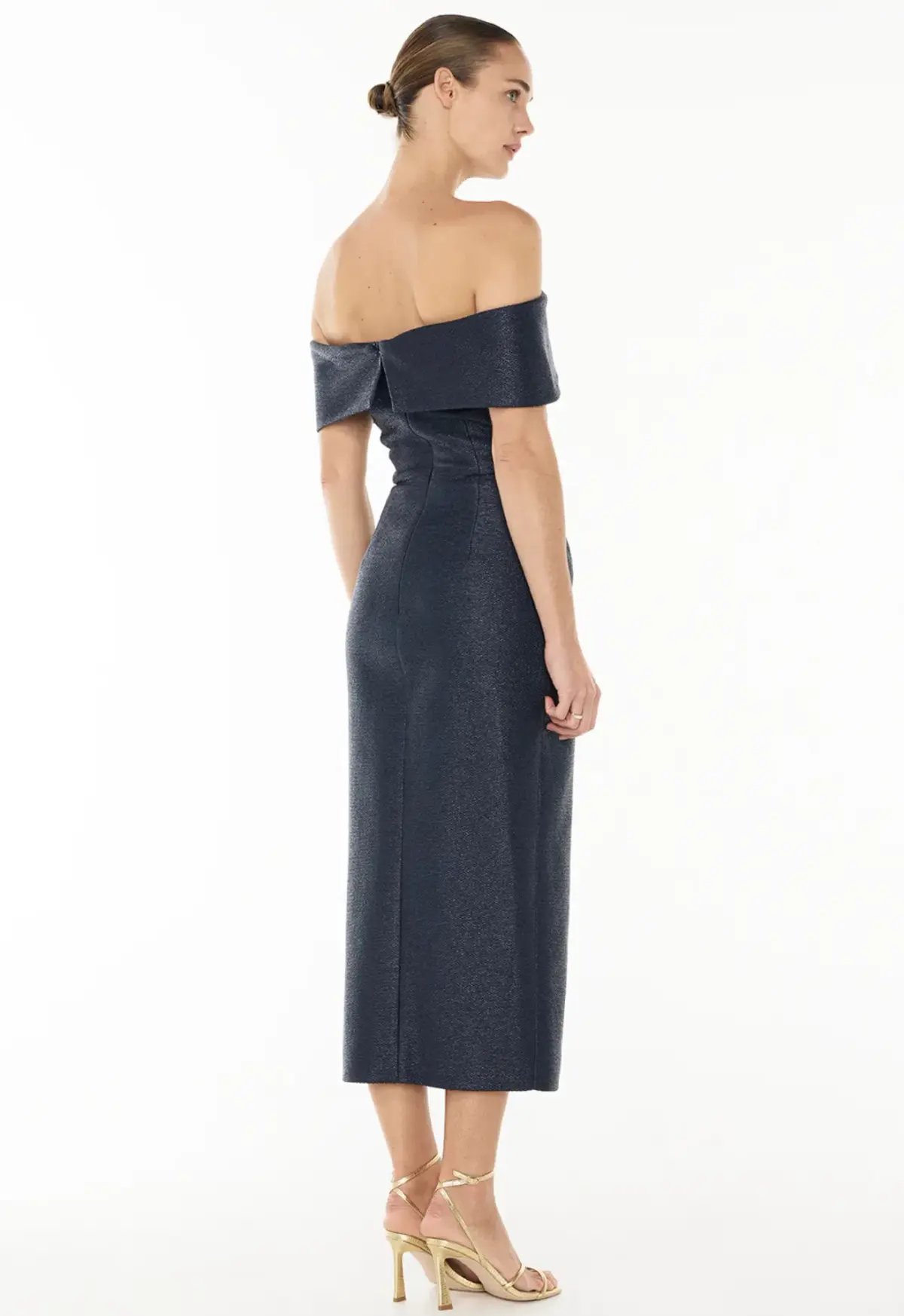 Manning Cartel Micro Weave Off Shoulder Dress Navy Size 12 photo 2