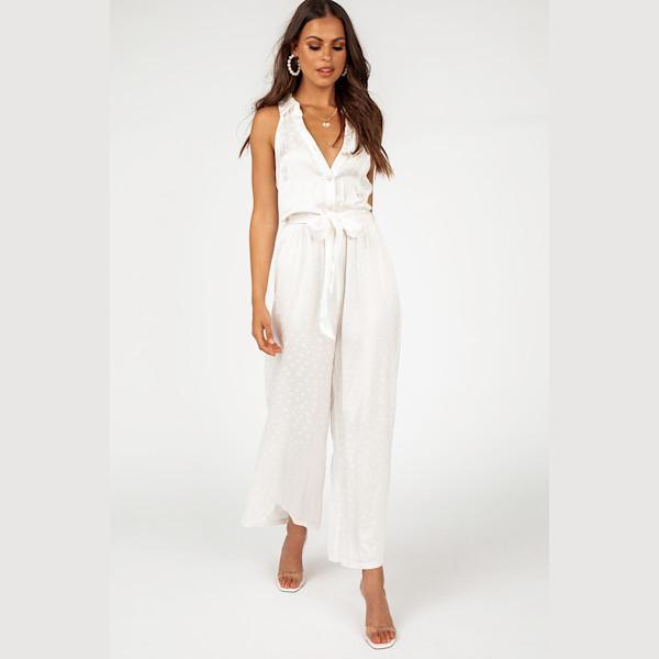 Dahlia White Button Front Jumpsuit Size 10 photo 2