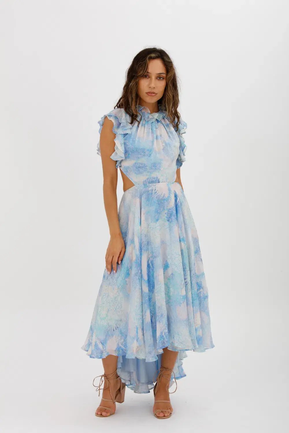 Leo Lin Oceana Open-back Gathered Printed Silk-chiffon Midi Dress In Blue Size AU 10 photo 5