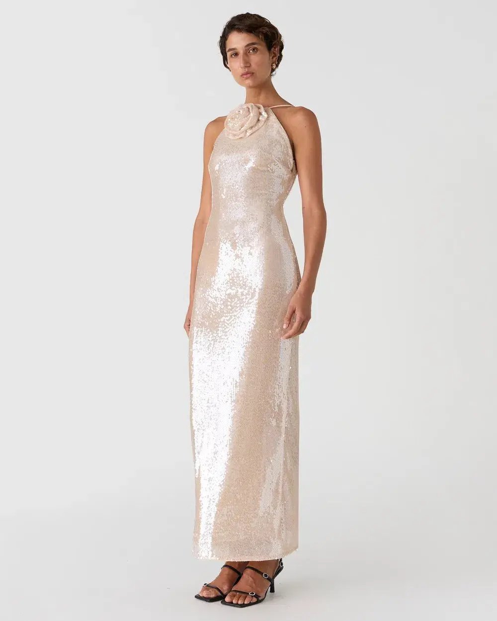 MISHA Allegra Sequin Maxi Dress Champagne Size 8 photo 3