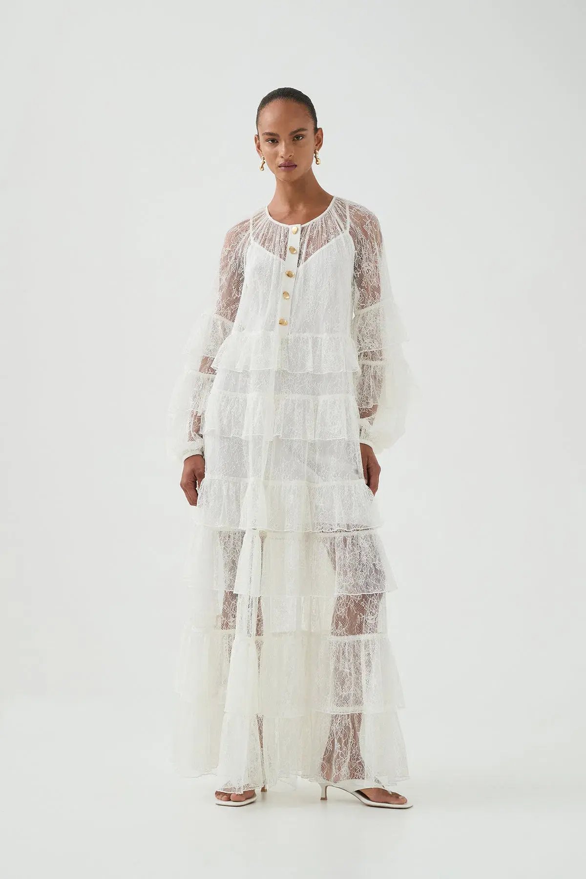 Aje Primrose Lace Maxi Dress White Size AU 4 photo 2