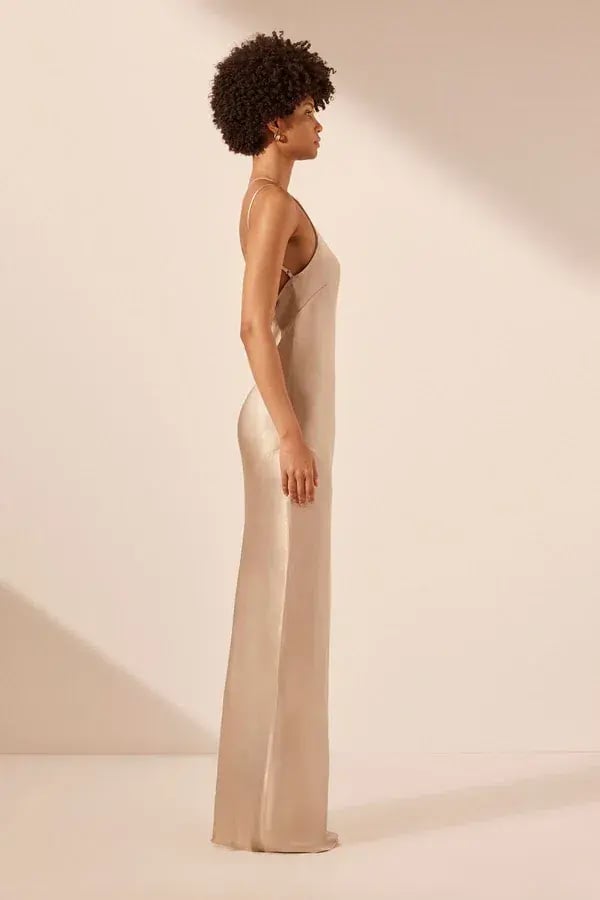Shona Joy La Lune One Shoulder Cowl Back Maxi Dress  Gold Size 8 photo 2