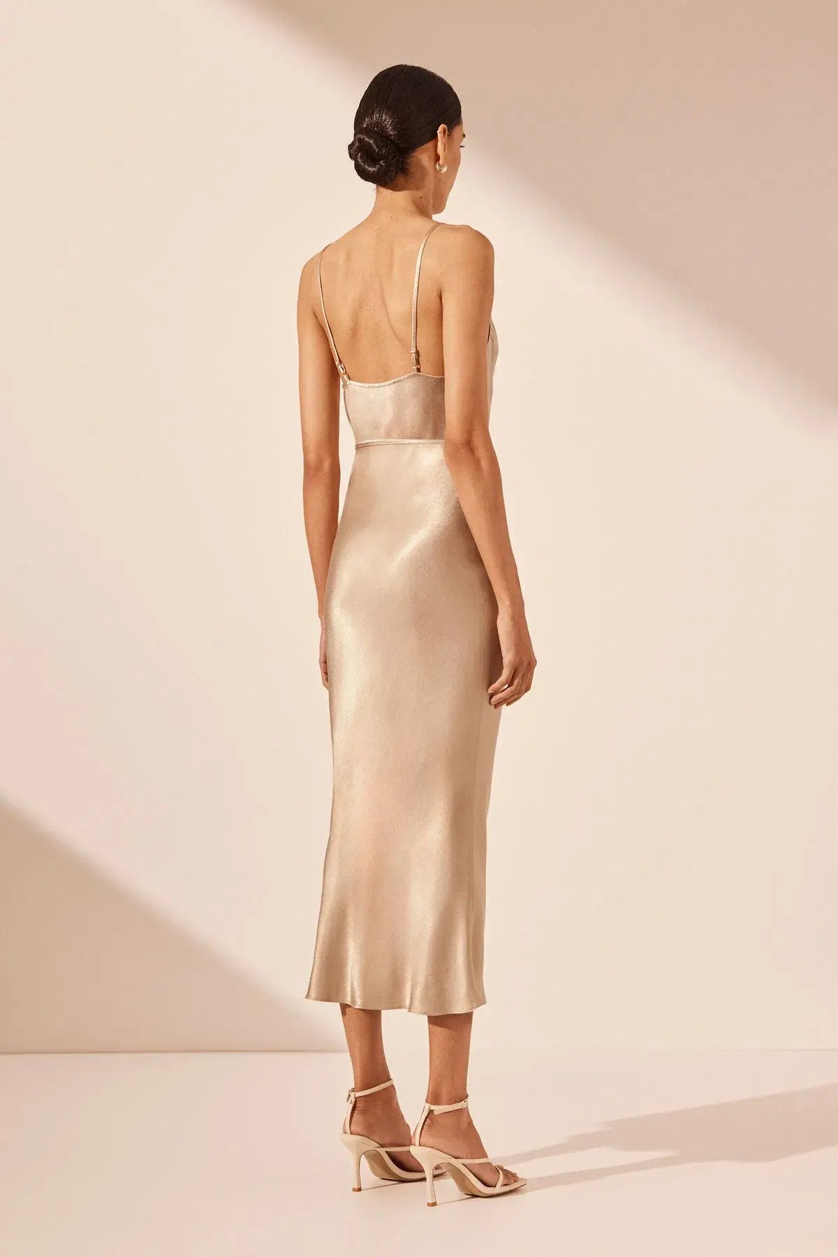Shona Joy La Lune Bias Cowl Midi Dress Gold Size AU 10 photo 2