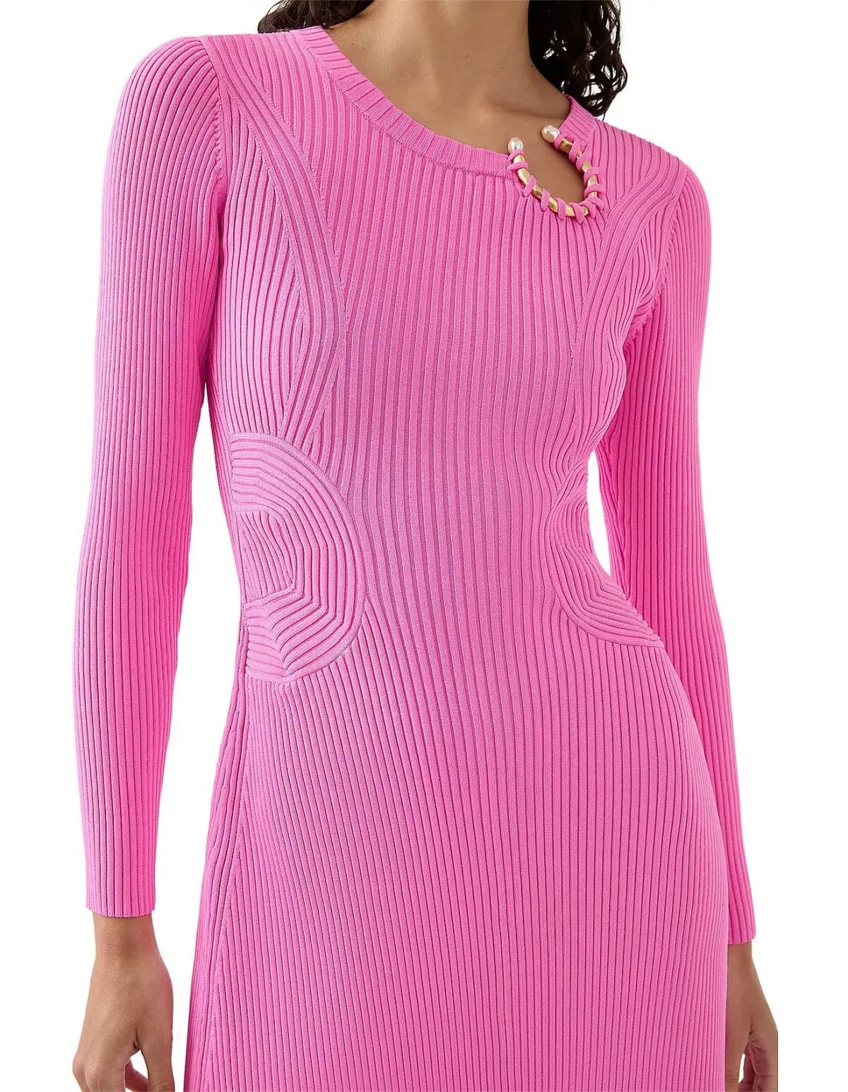 Aje Crescent Knit Midi Dress in Protea Pink Size 8 photo 2