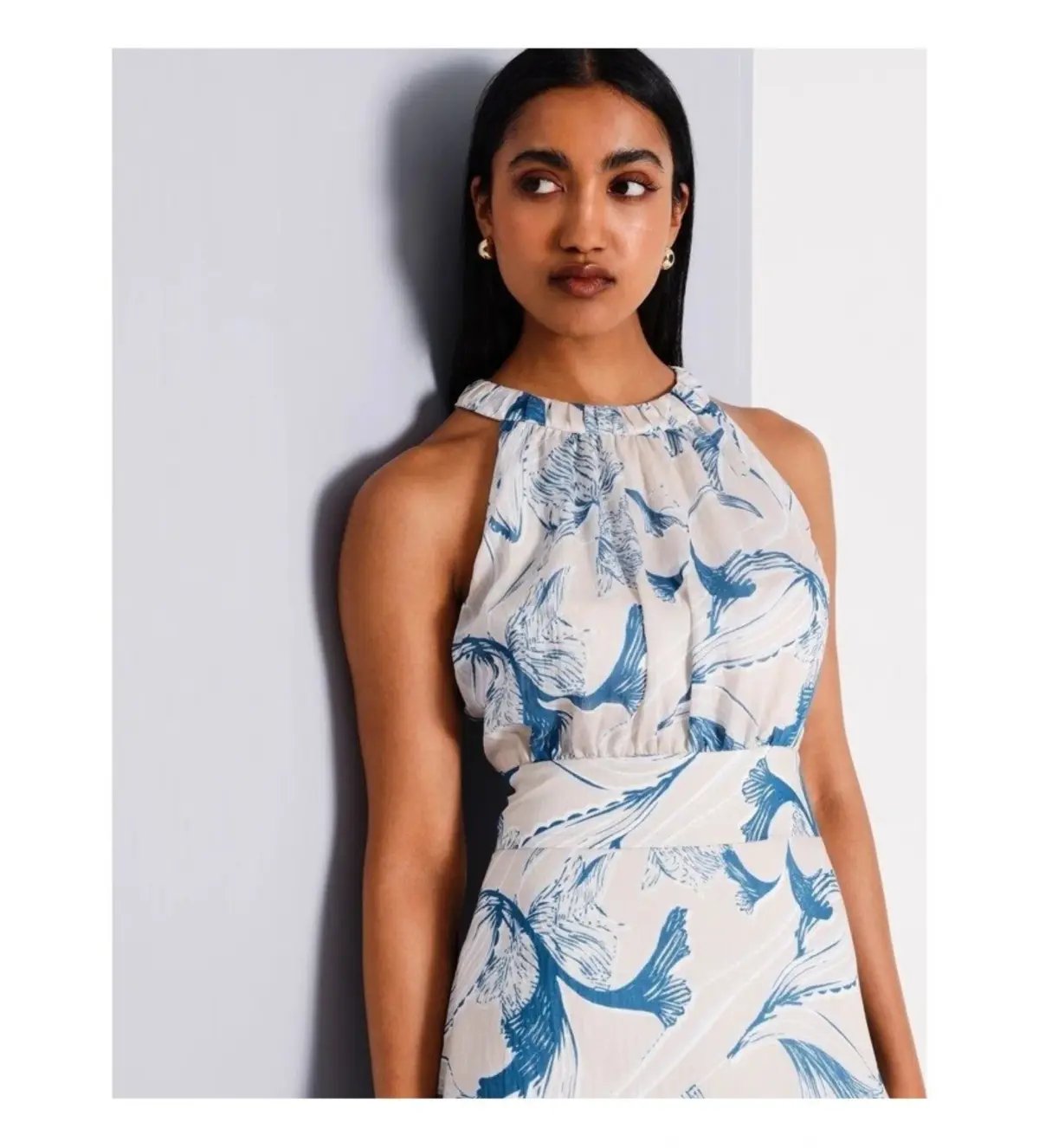 Basque Gathered Neck Asymmetric Midi Dress Abstract Floral Size AU 16 photo 4
