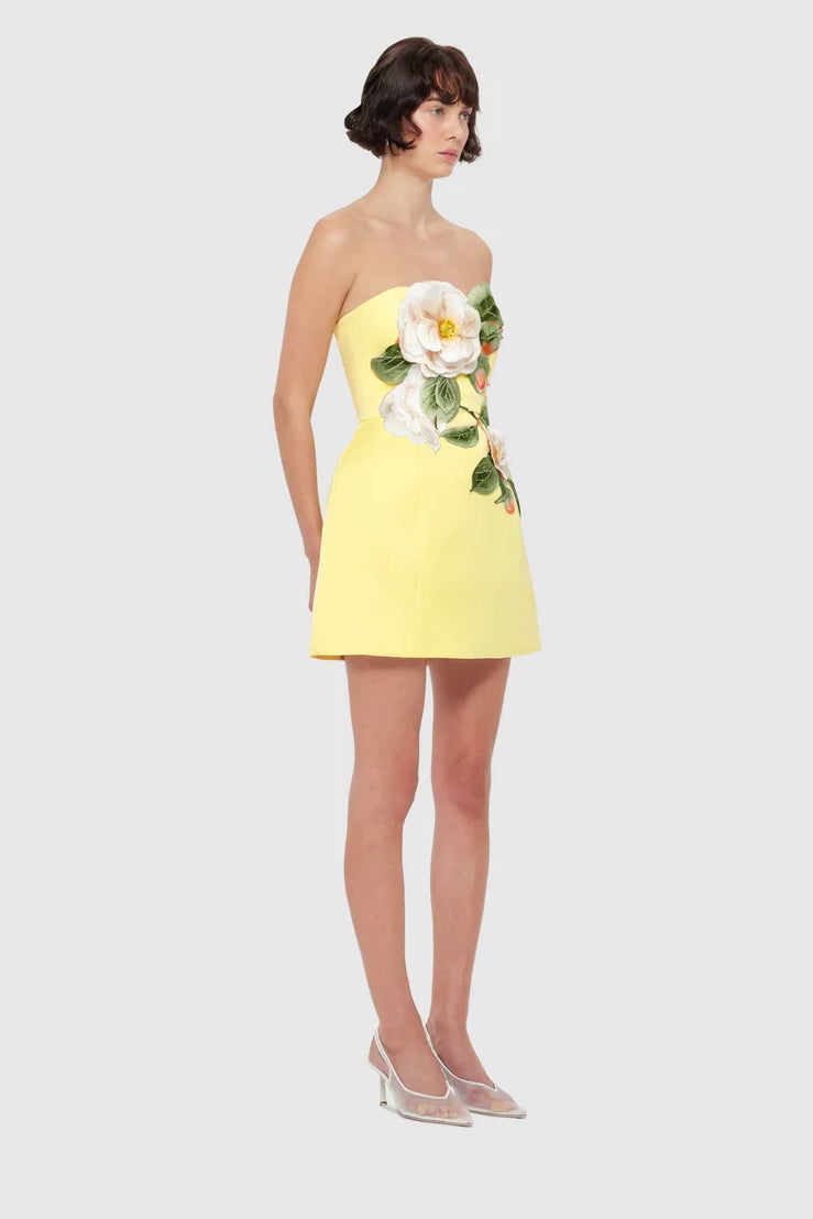 LEO LIN ROSARIO APPLIQUÉ BUSTIER MINI DRESS - SORBET YELLOW photo 4
