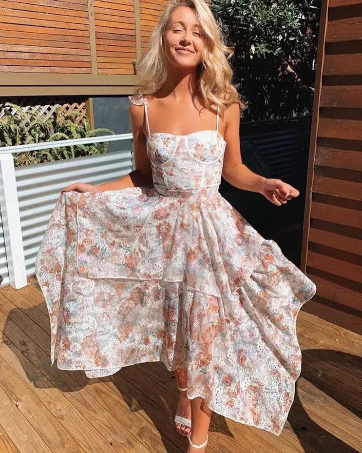 Prem The Label Amina Midi Dress Multi Floral Size 6 photo 4