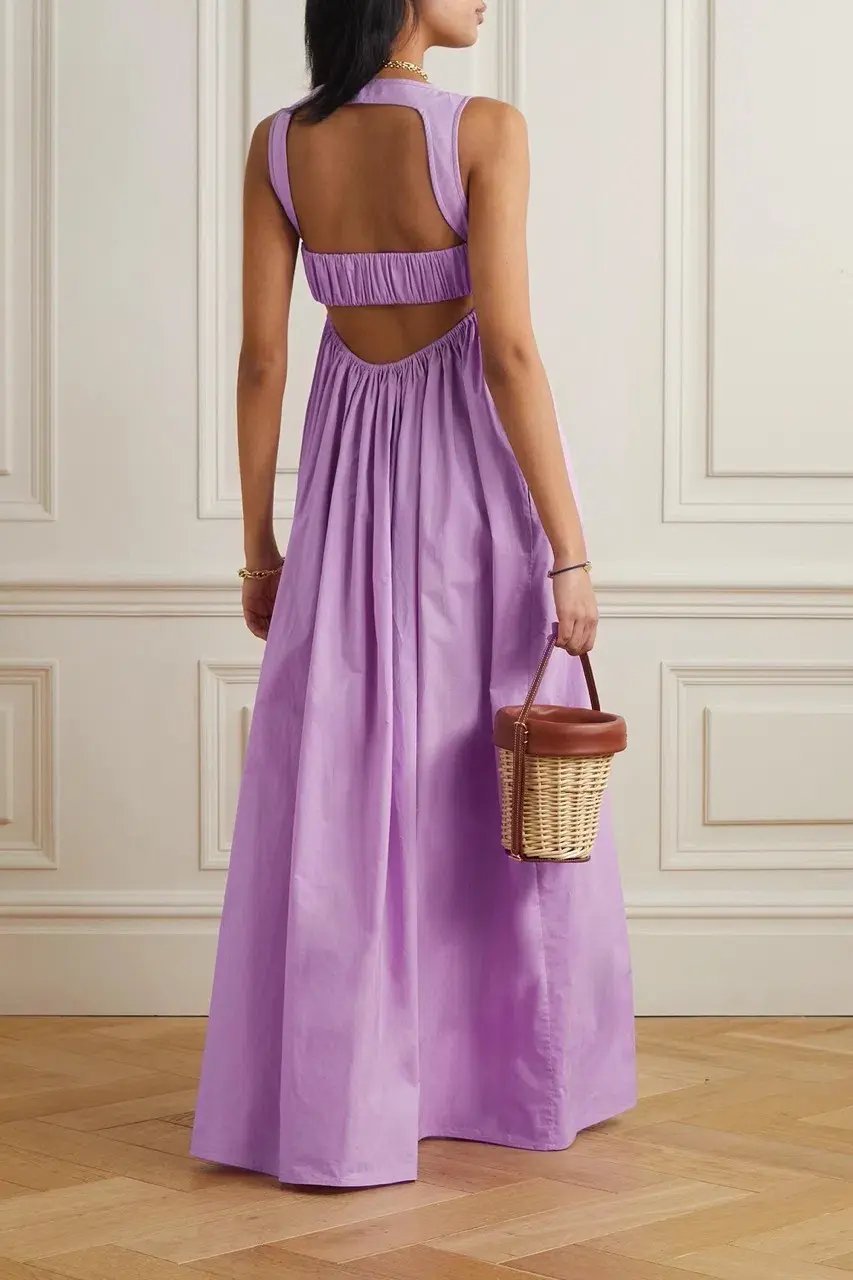 OROTON Strappy Open Back Poplin Maxi Sundress in Wisteria Purple Size 6 photo 2