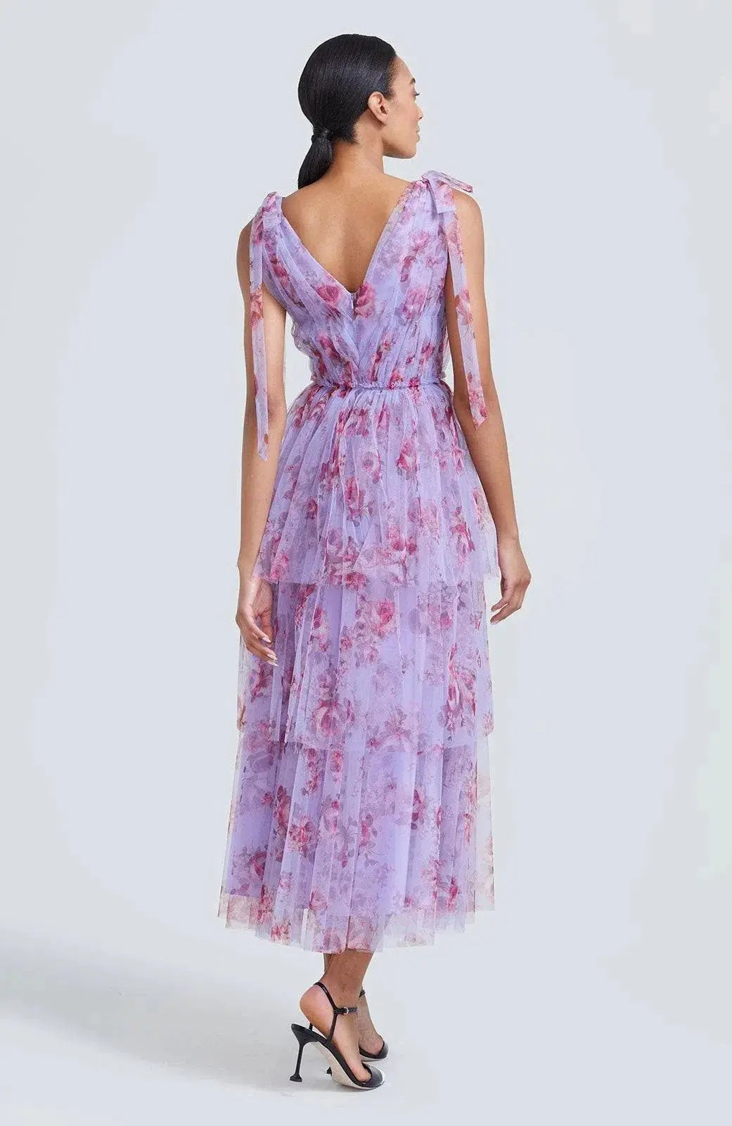Lela Rose Floral Tiered Tulle Dress Purple Size AU 14 photo 4
