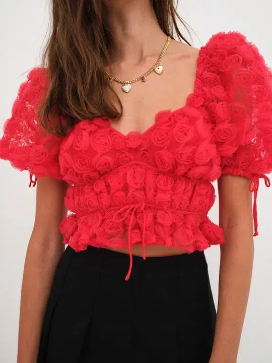 For Love and Lemons Hannah Crop Top Red Rose Size XS / AU 6 photo 2