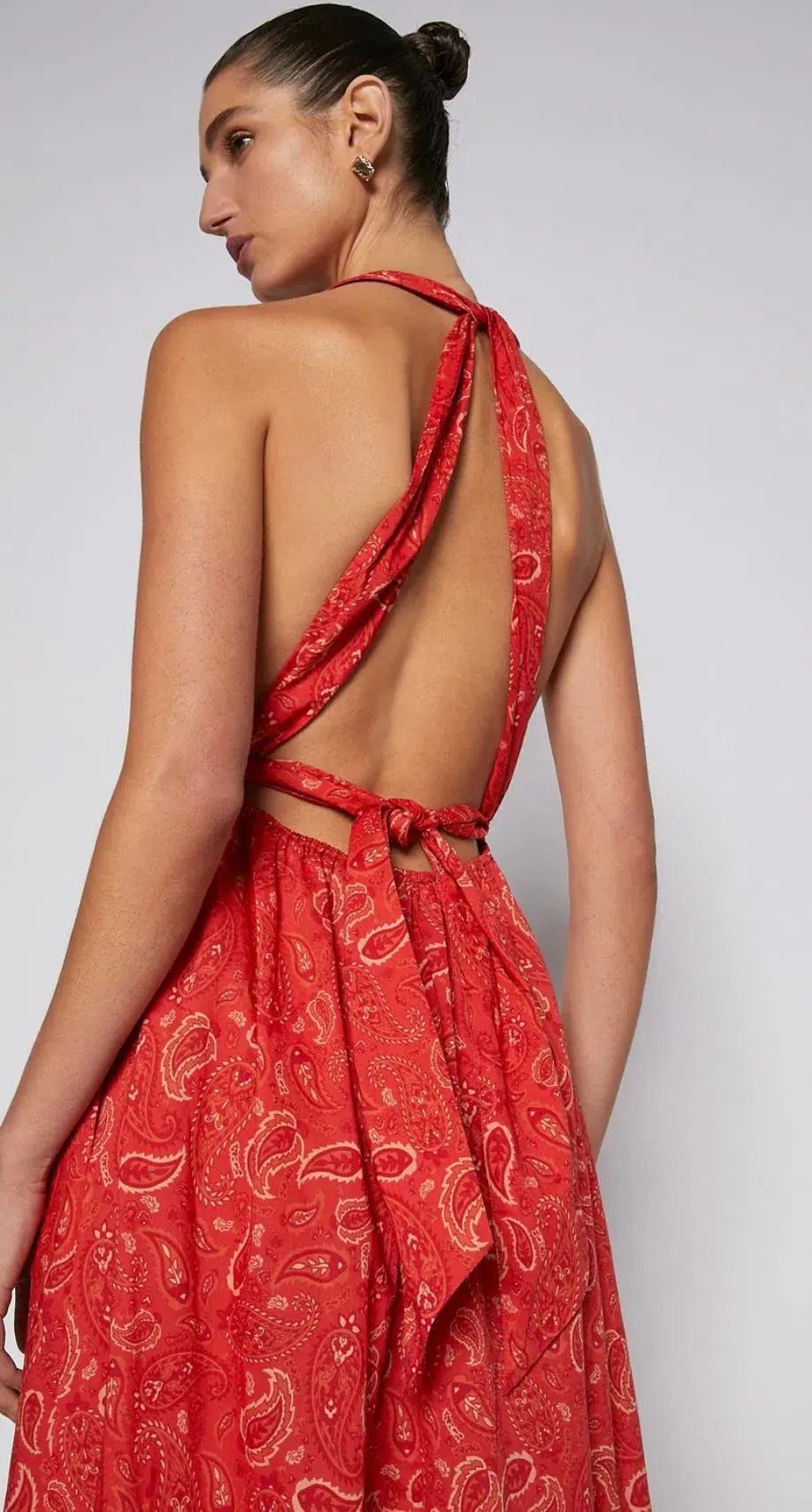 Scanlan Theodore Cotton Paisley Halter Dress Red Size AU 6 photo 5