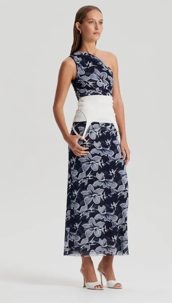 Scanlan Theodore Italian Floral Mesh Dress Navy Size 8 photo 7
