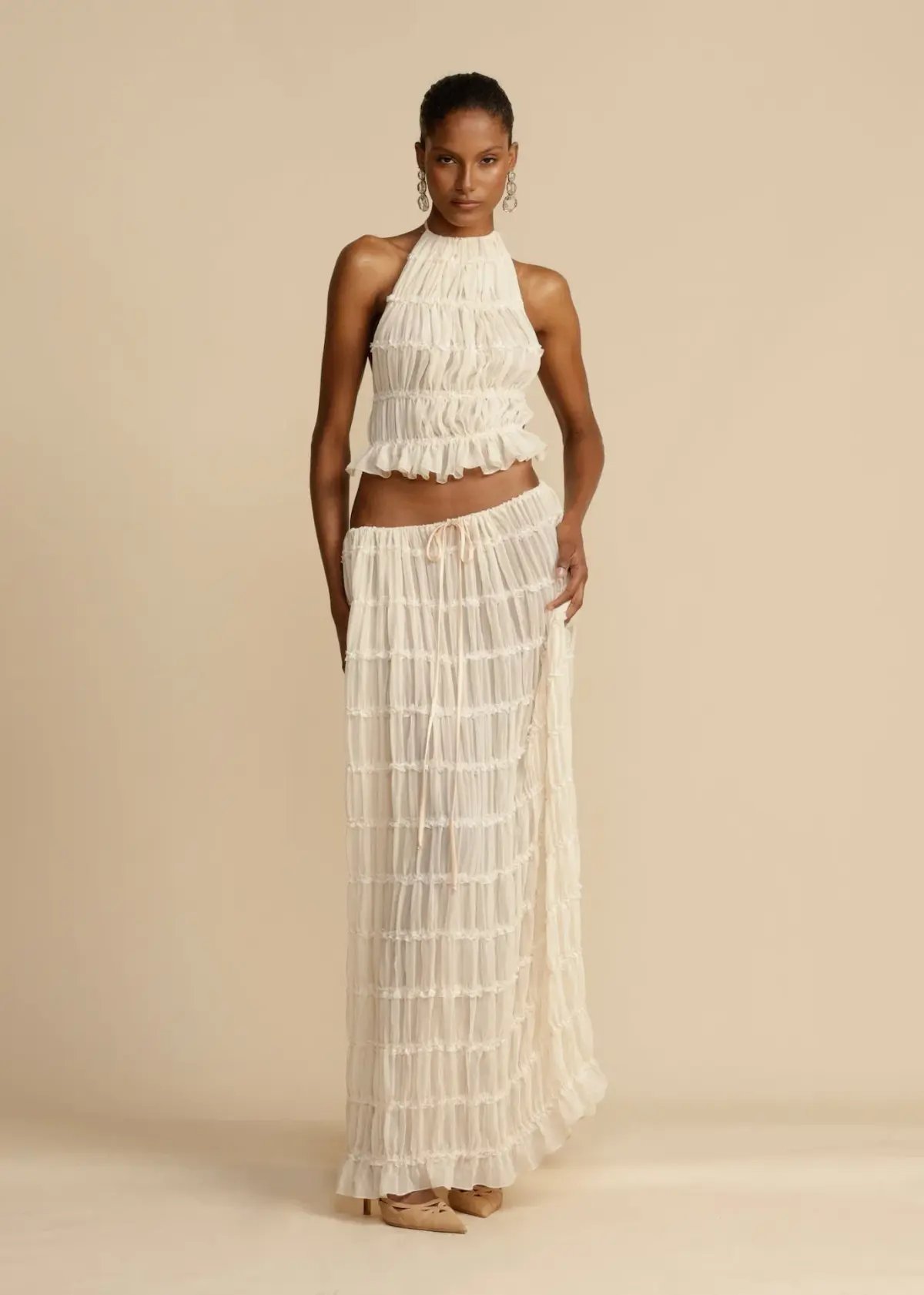 Arcina Ori Juliette Halter Top & Maxi Skirt Set Warm Cream Size S / AU 8 photo 2