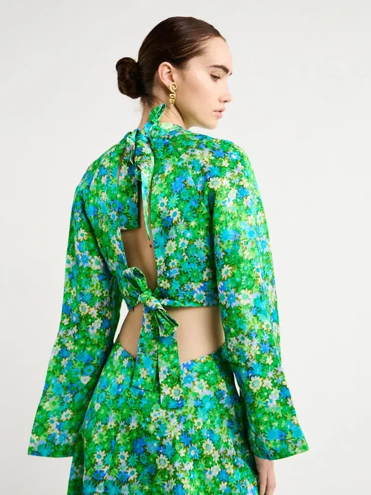 Alemais Cassandra Cut Out Mini Dress Green Floral Size 14 photo 4