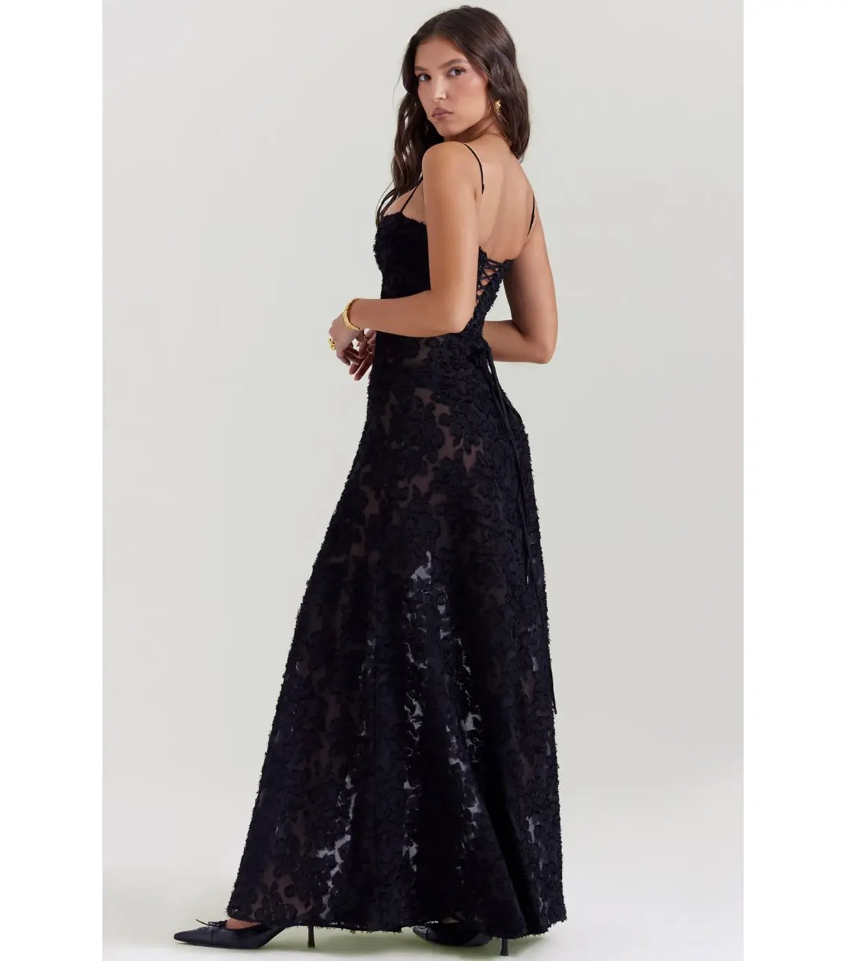 House Of CB Seren Floral Lace Back Maxi Dress Black Size AU 6 photo 2