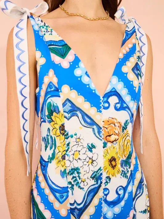 By Nicola Andoncia Tie Shoulder Maxi Dress Azure Blue Floral Size 8 photo 2
