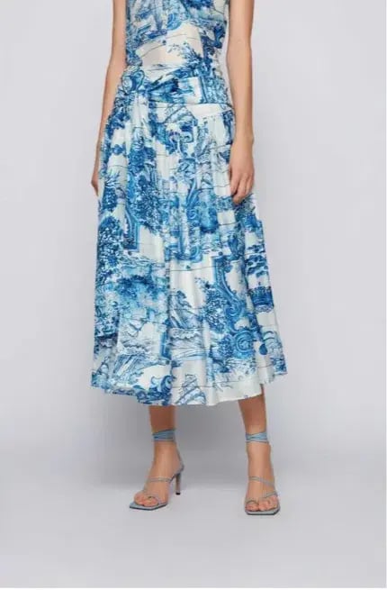 HUGO BOSS Vivilera Chinese Garden Midi Skirt blue and white pattern size 6 photo 2