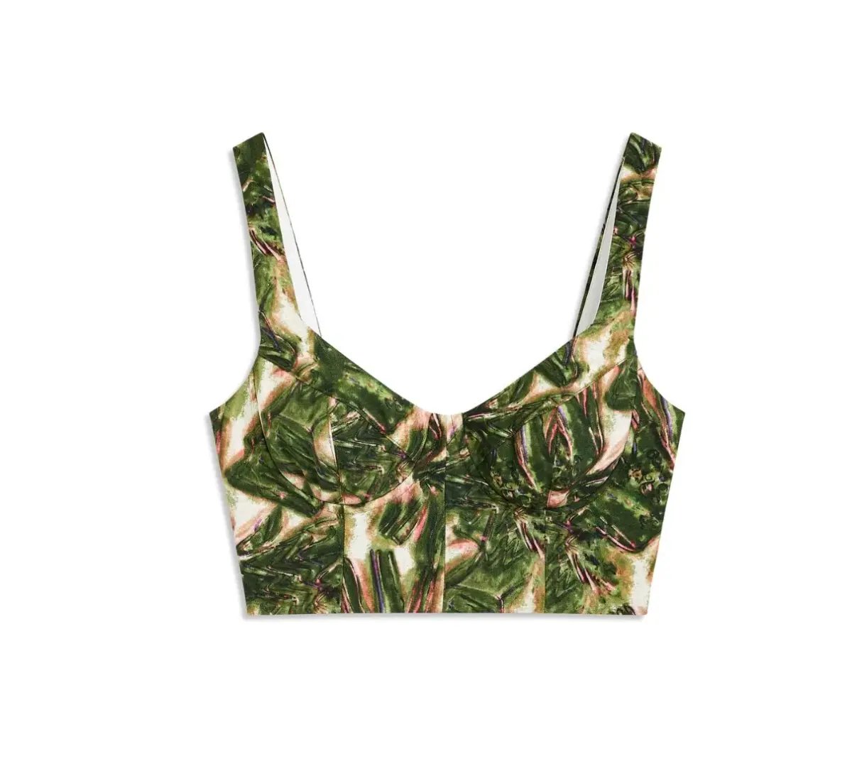 Scanlan Theodore Italian Printed Linen Bralette in Size 10 & Trouser in Size 8 Set Khaki photo 4