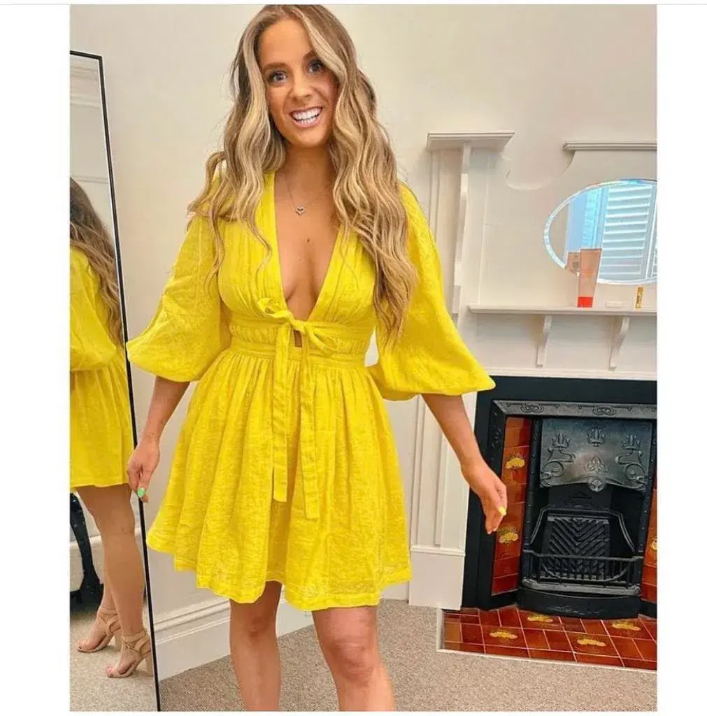 Zimmermann The Shelly Plunge Bow Mini Dress in Yellow Size 1/Au 10 photo 2