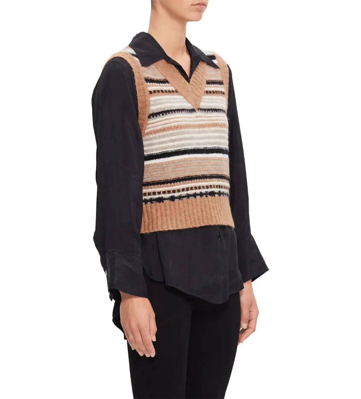 Ganni V-Neck Soft Wool Stripe Sleeveless Vest Size L/ AU 12 photo 2