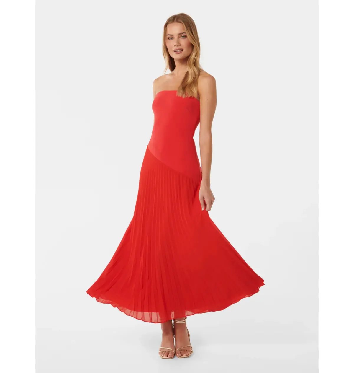 Forever New Capri Strapless Pleated Dress Red Size AU 6 photo 2