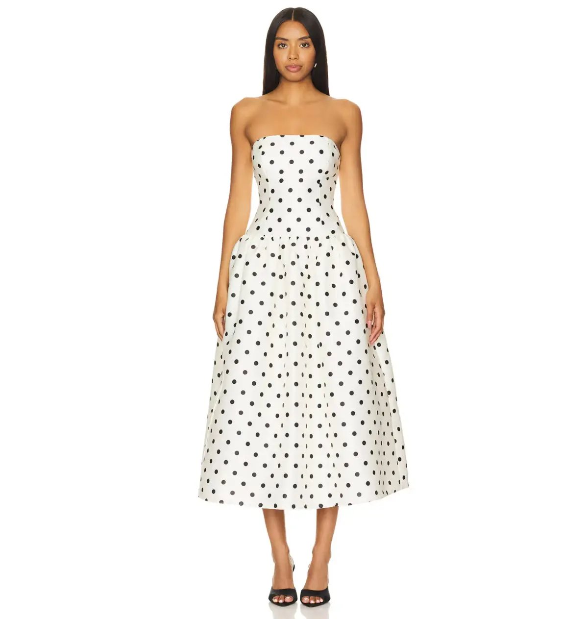 Self Portrait Taffeta Midi Dress Cream Polka Dot Size AU 8 photo 3