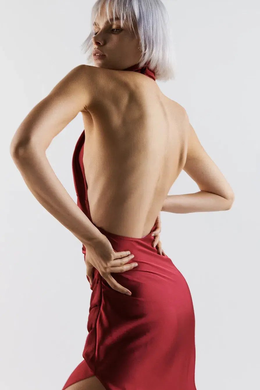 THE NEW ARRIVALS by İlkyaz Özel Valentina in Vin De Cerise Midi Dress Red Size 6/XS photo 4