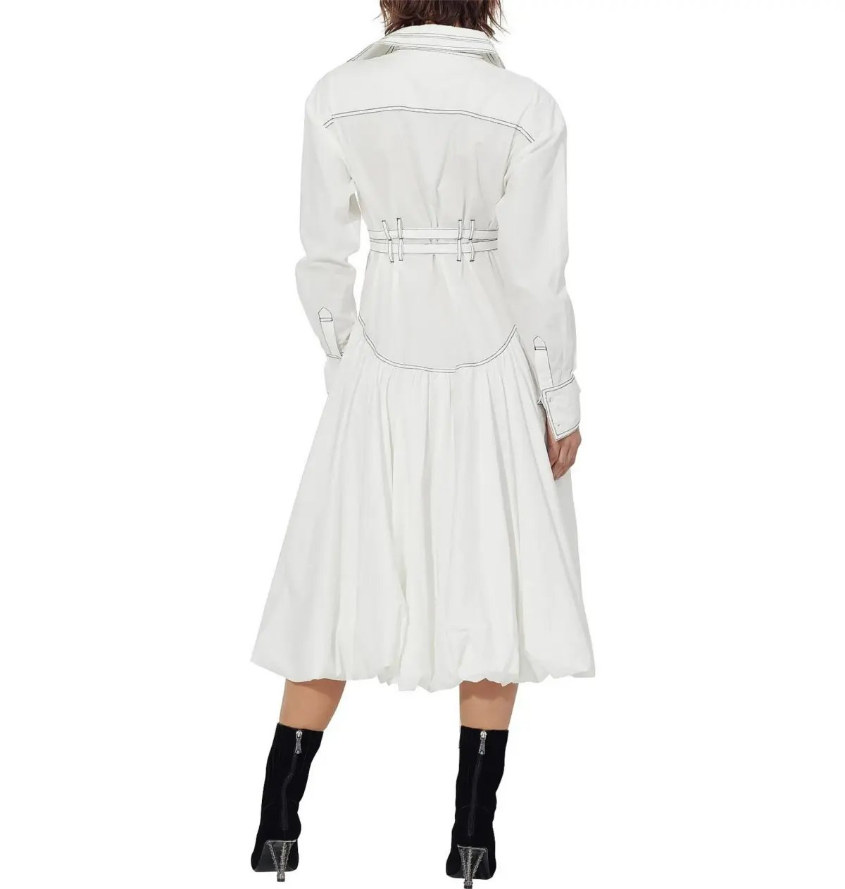 Aje Cassia Bubble Hem Belted Midi Shirt Dress White Size 10/M photo 2
