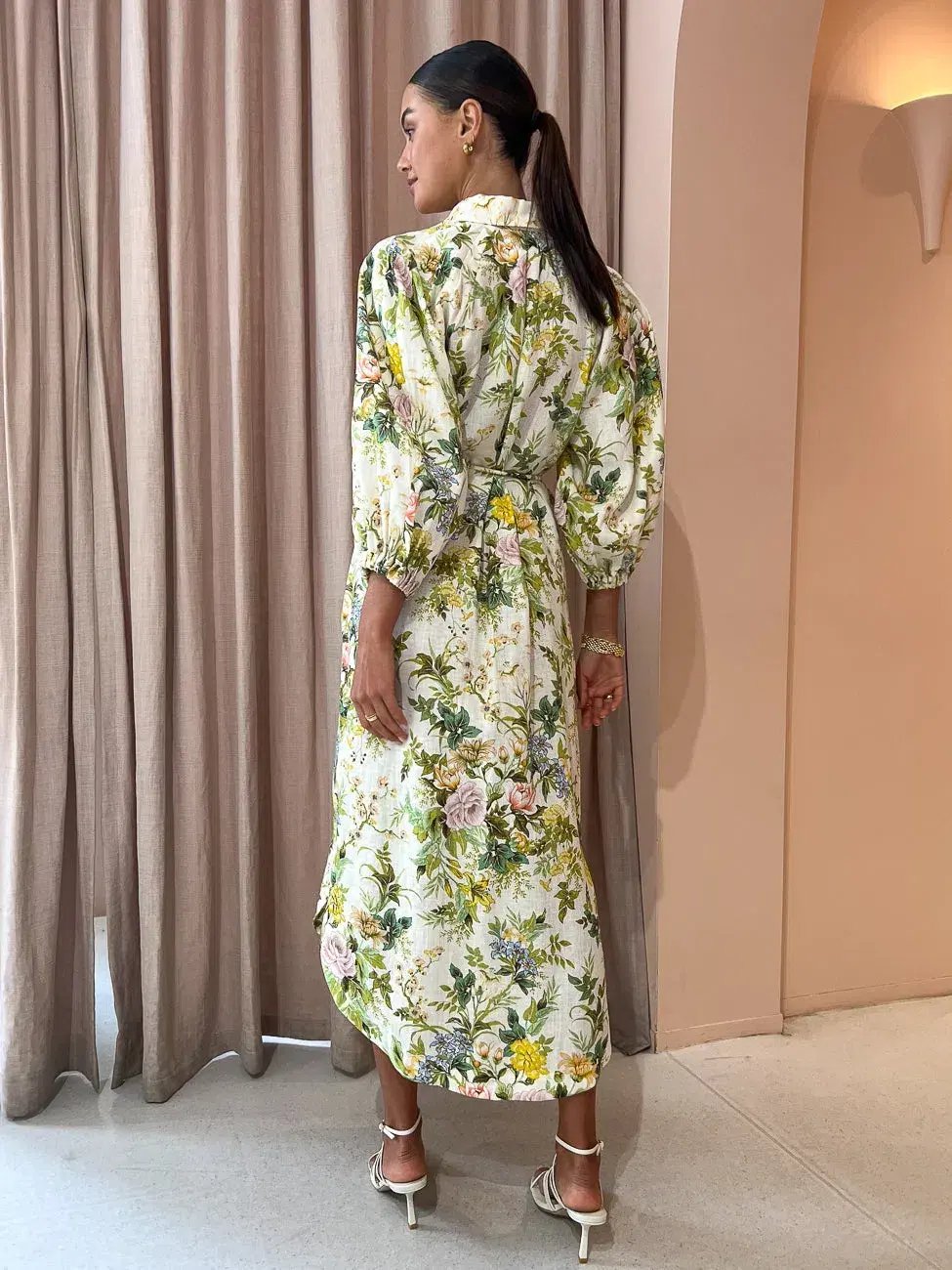 Alemais Eden Midi Shirt Dress Belted Floral Print Linen Size AU 10 photo 4