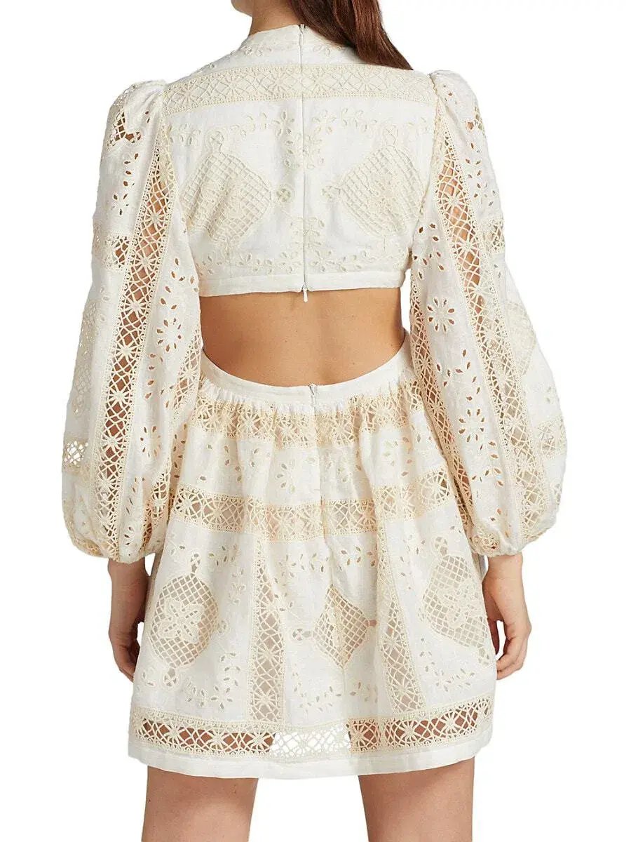 Zimmermann Aliane Embroidered Short Dress Ivory Size 0 / AU 8 photo 3