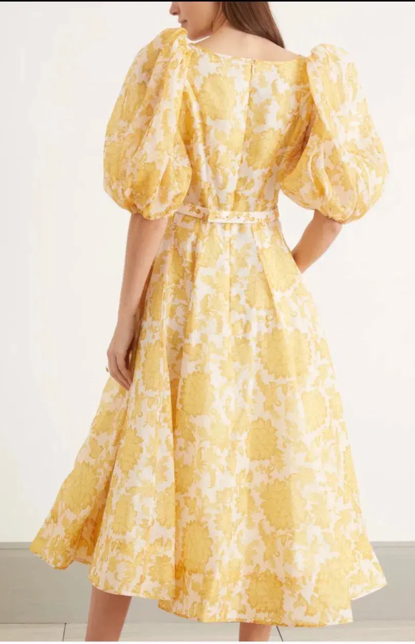 Zimmermann Postcard Puff Sleeve Midi Dress in Yellow AU14 (22:12) photo 6
