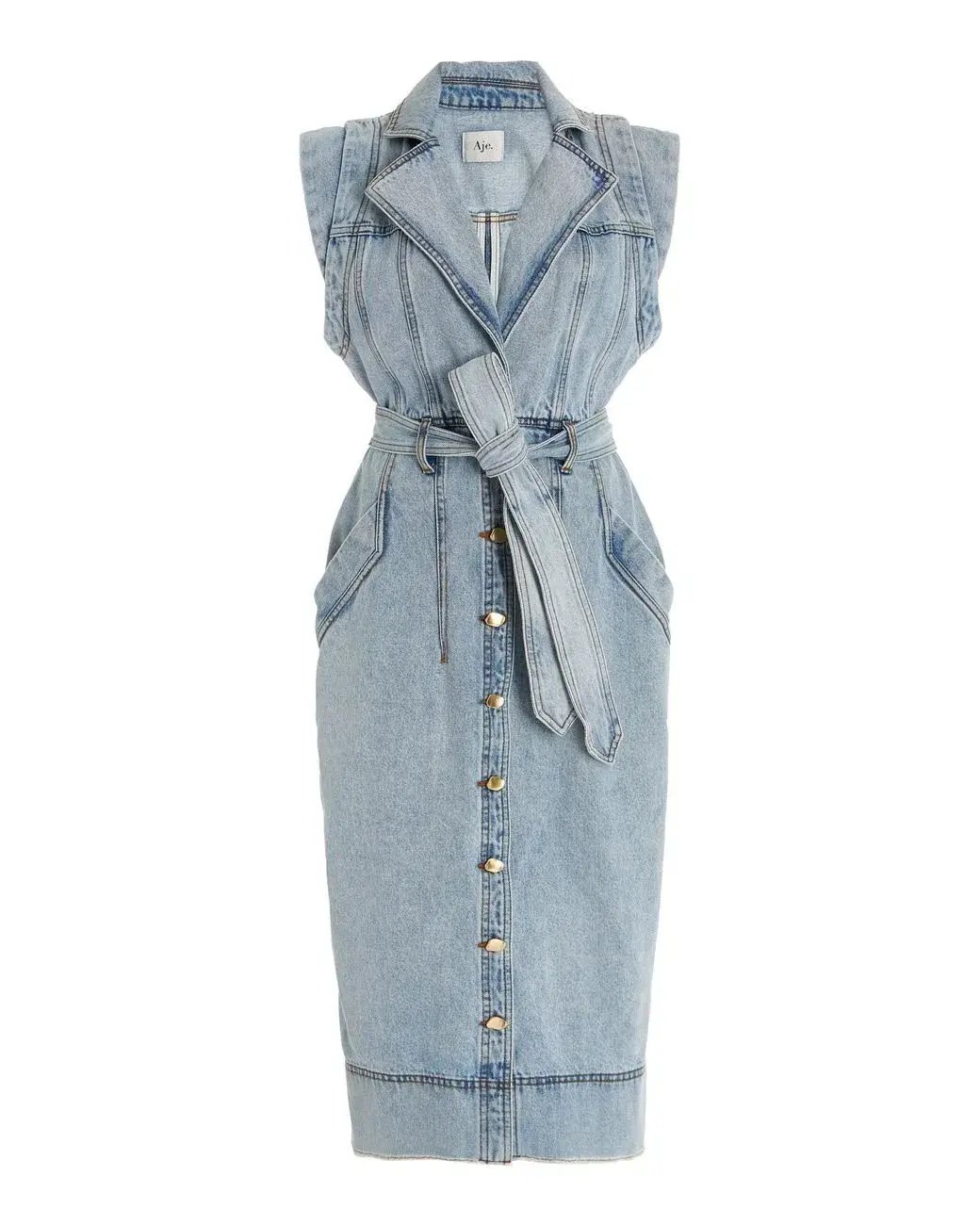 Aje Belmond Belted Denim Midi Dress Blue Size 10 photo 2