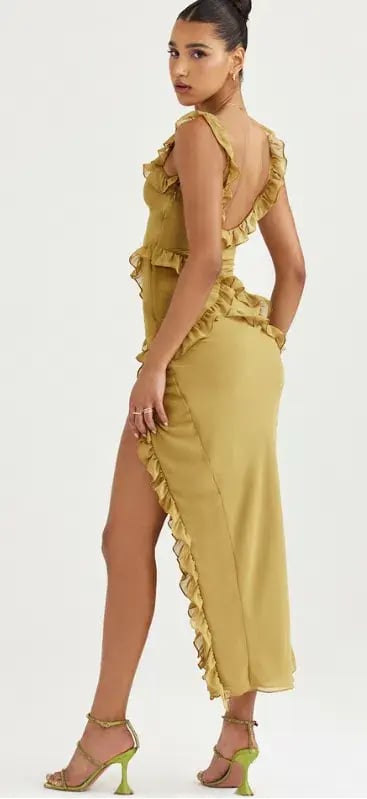 House of CB Pixie Ruffle Maxi Dress Olive Size M / AU 10 photo 2