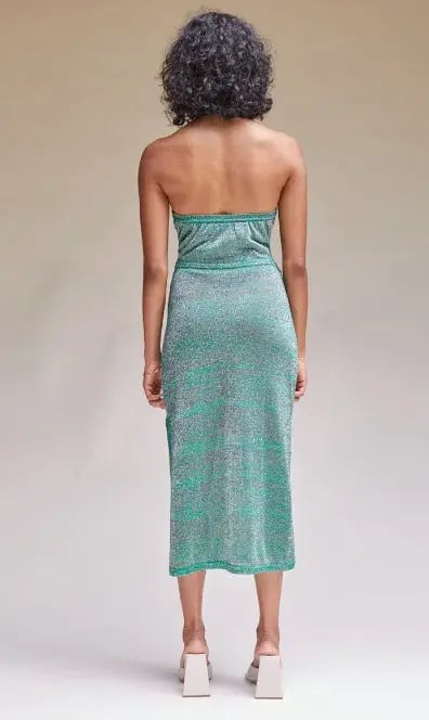 Suboo Aylish Halter Midi Dress in Green Metallic Size 6 photo 3