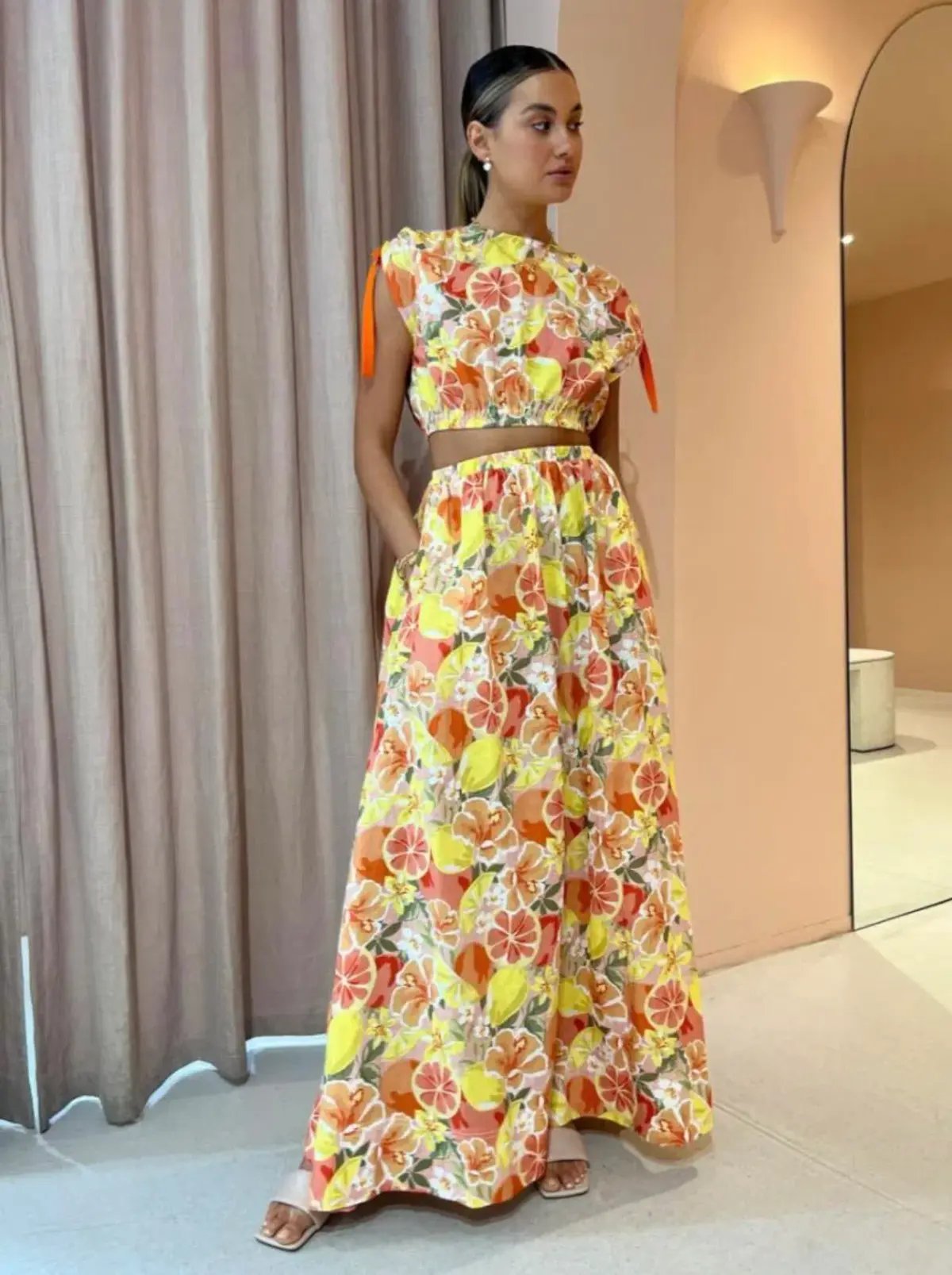By Nicola Ahoy Top and Skirt Set in Citrus Print Size 8 photo 4