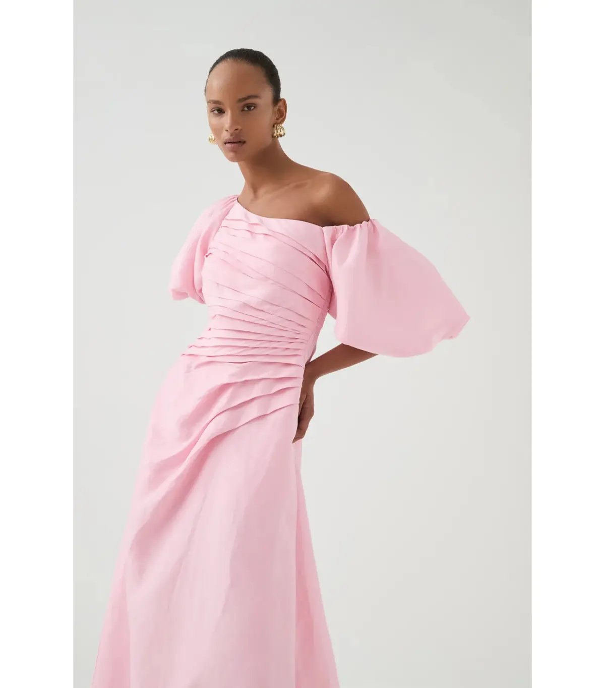 Aje Cadence Ruched Midi Dress Ballerina Pink Size AU 8 photo 4