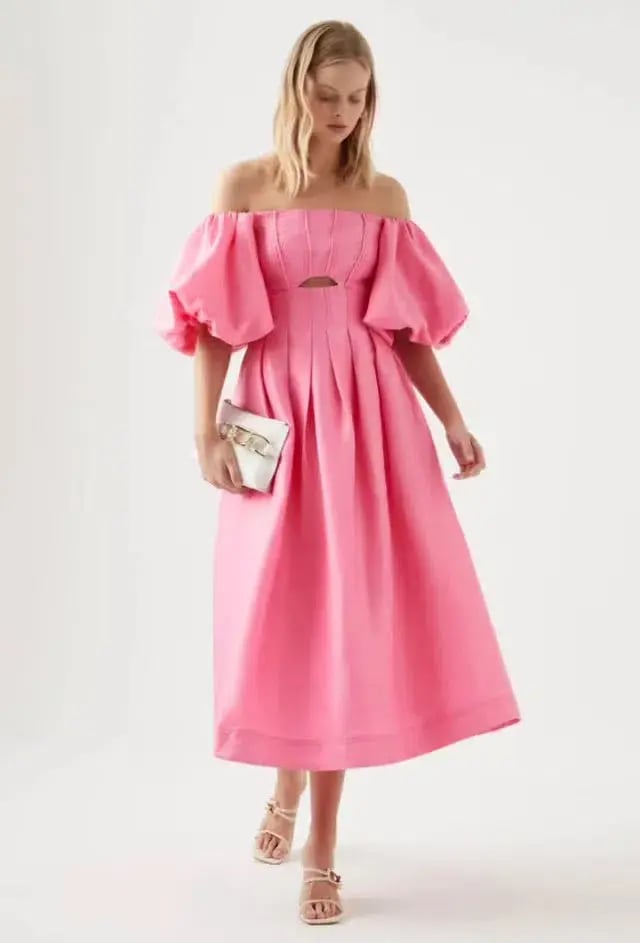 Aje Eugenie Off Shoulder Midi Dress French Rose Pink Size 14 photo 2