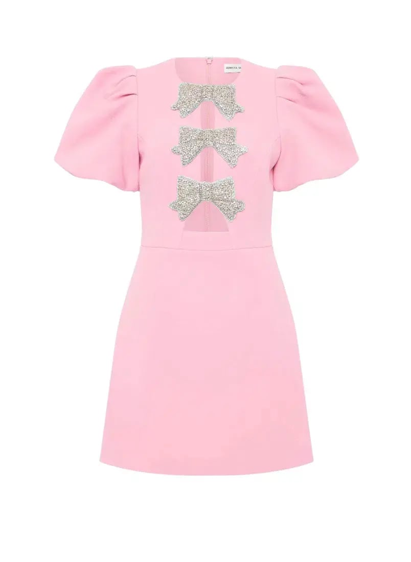 Rebecca Vallance Juliana Puff Sleeve Mini Dress Pink Size AU 10 photo 4