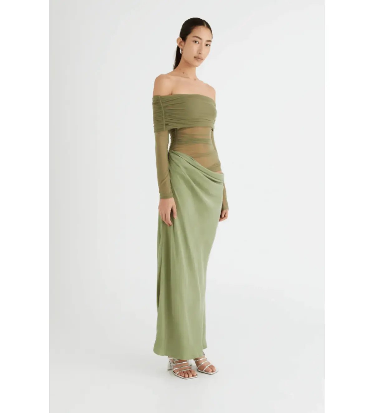Benni Yasmin Off-Shoulder Maxi Dress in Pistachio Size 6 photo 2