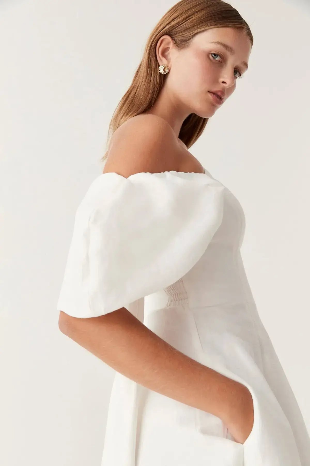 Aje Arista Tulip Sleeve Midi Dress Ivory Size AU 16 photo 3