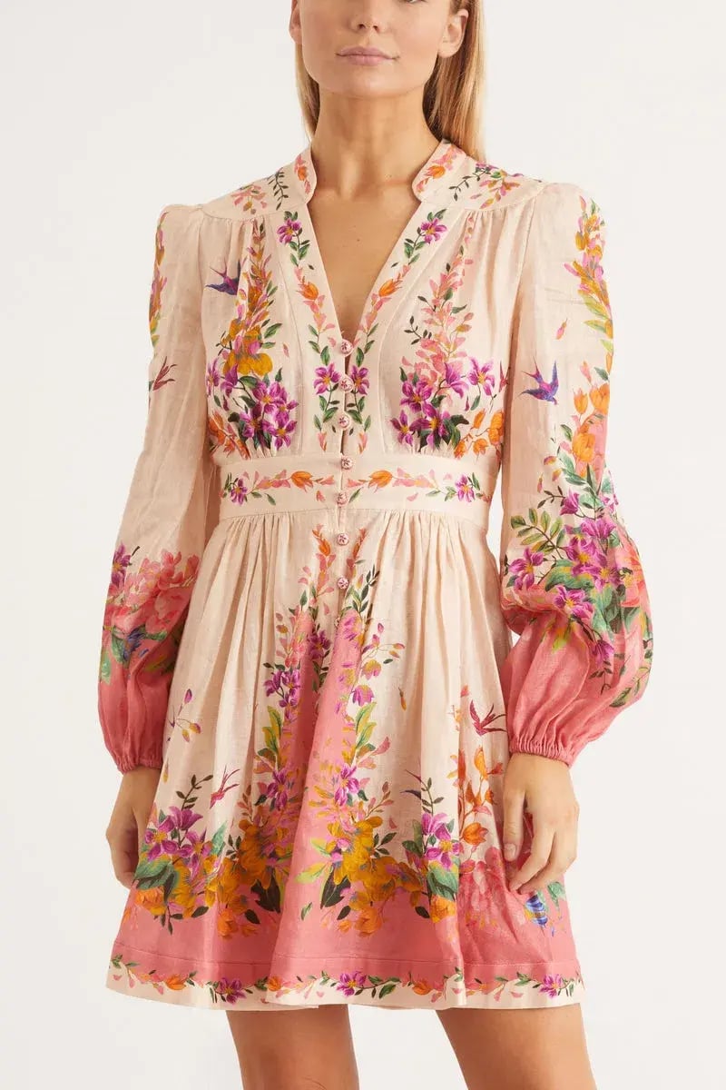 Zimmermann Tropicana Plunge Mini Dress in Cream Floral Size 4/Au 16 photo 3