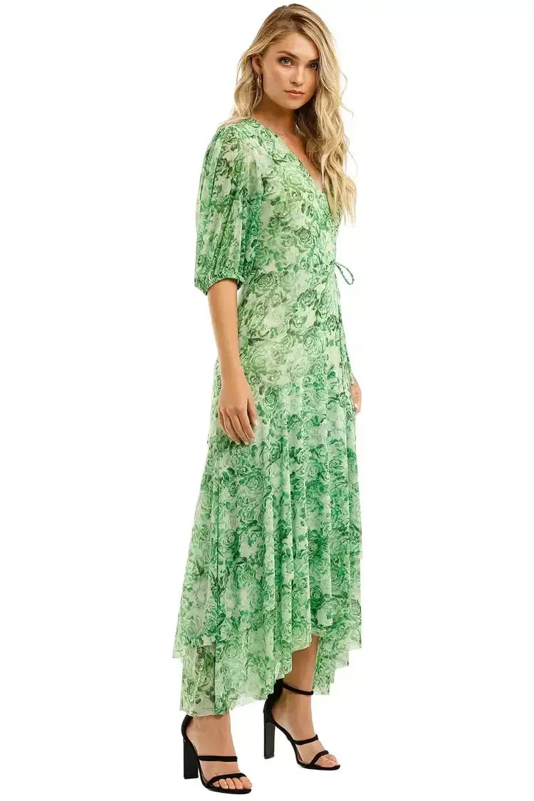 Ganni Printed Mesh Long Dress in Island Green Size 10 photo 2