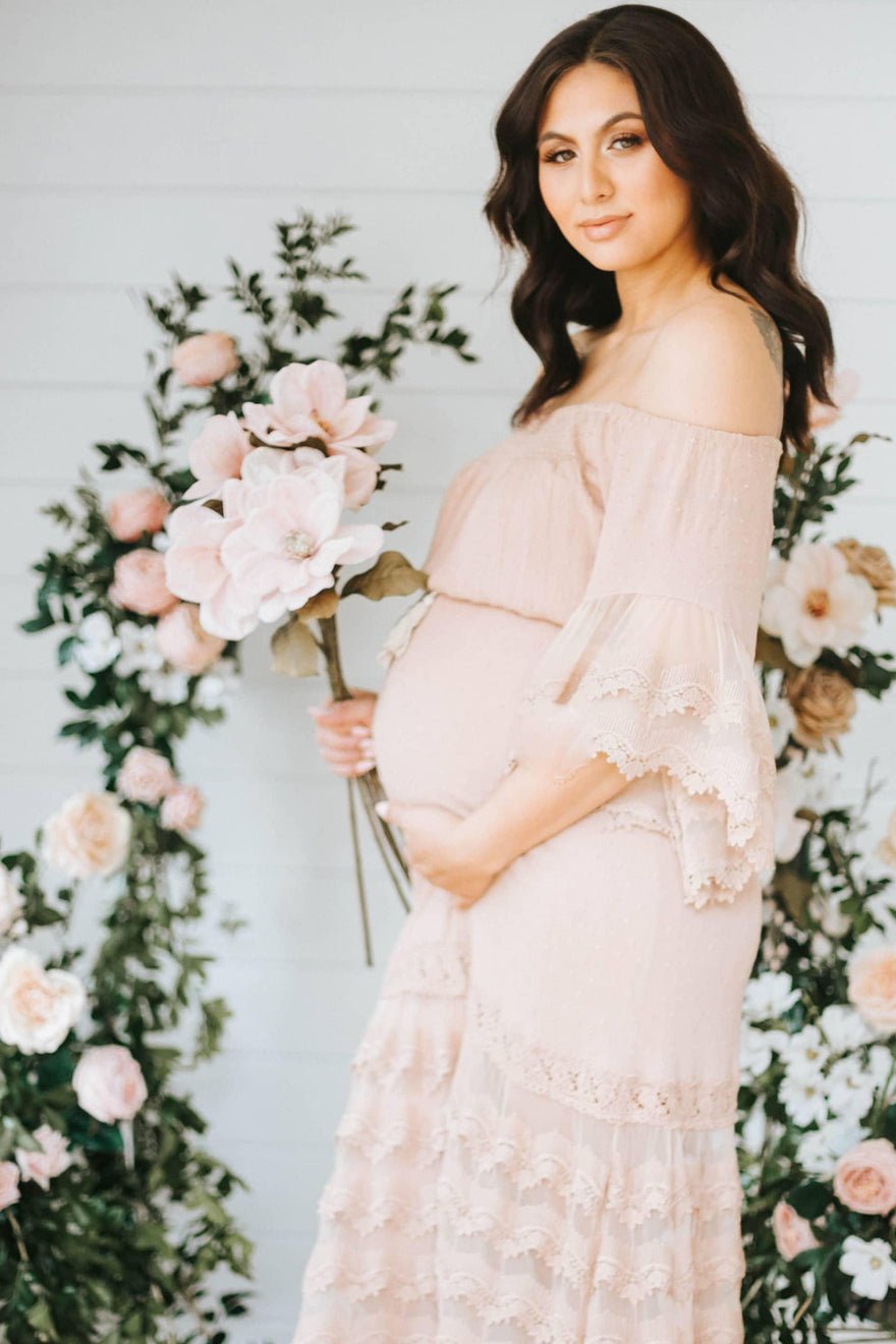 Mama Rentals Lorraine Mocha Lace Maxi Dress photo 3