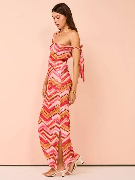 Issy Bead Maxi Dress In Chevron Print Size 14 photo 5