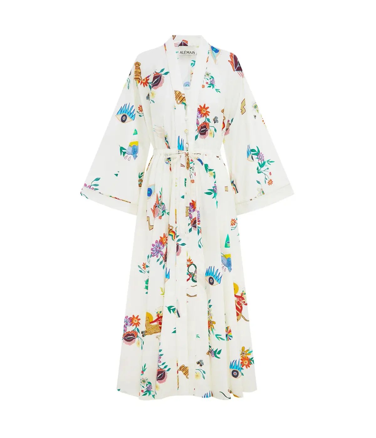 Alemais Meagan Cotton Poplin Kaftan Dress Cream Multi Size 14 photo 6