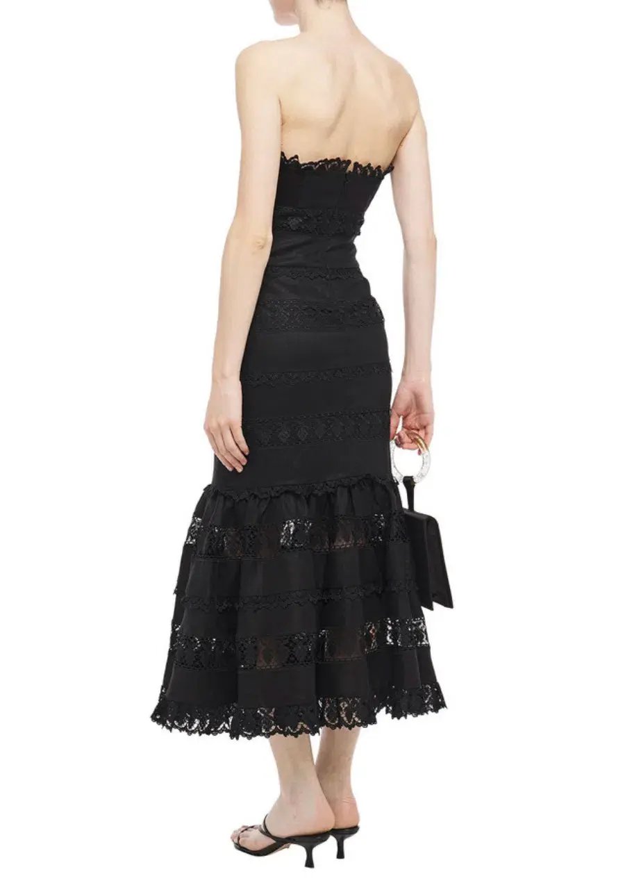 Zimmermann Strapless Linen and Guipure Lace Maxi Dress Black Size 0 / AU 8 photo 2